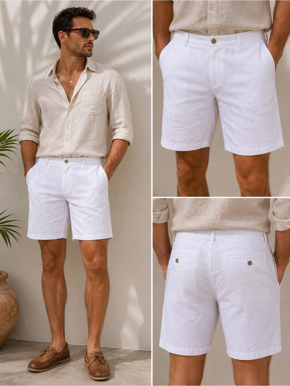 Daniel Hechter Paris White 100% Linen Shorts Men’s 36 NWT